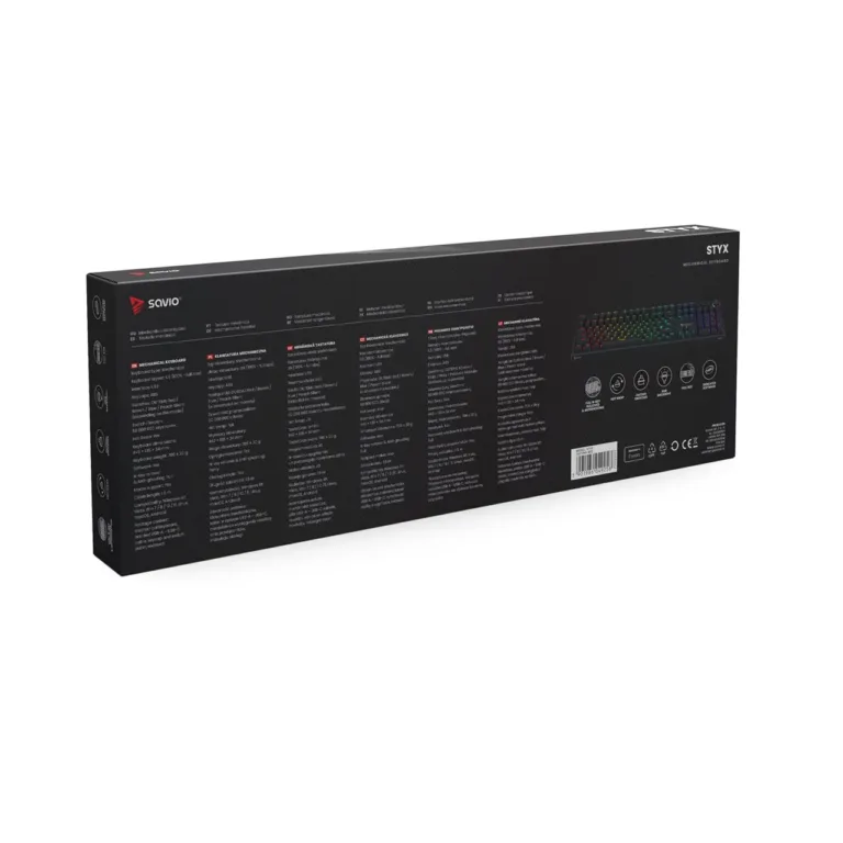 SAVIO STYX PEACH SILENT täissuuruses mehaaniline klaviatuur 442x135x34 mm, Outemu Peach Silent lülitid, Hot-Swap, RGB-taustvalgustus, must, USB-A/USB-C