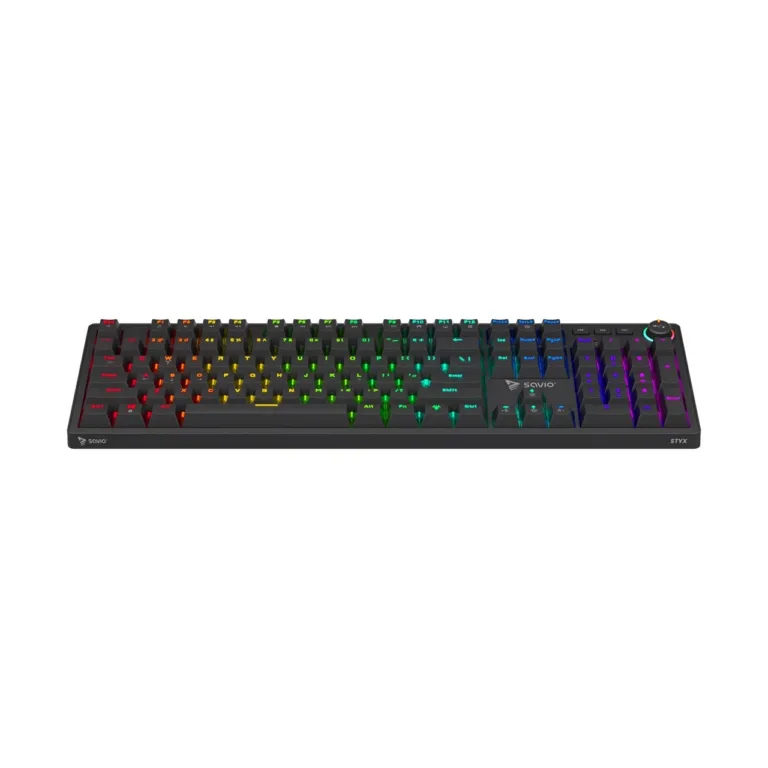 SAVIO STYX PEACH SILENT täissuuruses mehaaniline klaviatuur 442x135x34 mm, Outemu Peach Silent lülitid, Hot-Swap, RGB-taustvalgustus, must, USB-A/USB-C