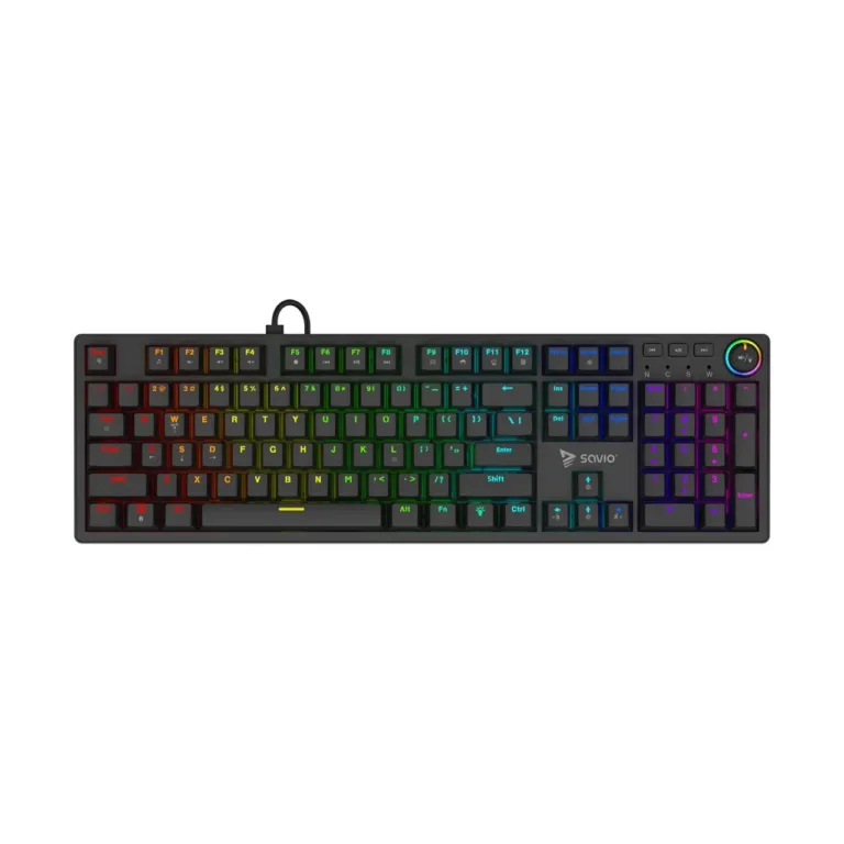 SAVIO STYX täissuuruses Outemu Red mehaaniline mänguriklaviatuur RGB-taustavalgusega, hot-swap, USB-C, must, 442x135x34 mm