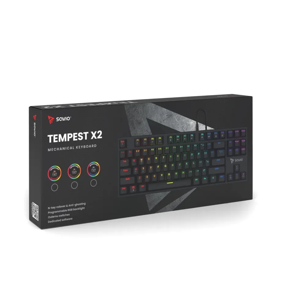 Savio Tempest X2 BLUE RGB must mehaaniline mänguriklaviatuur, Outemu Blue lülitid, QWERTY, inglise, USB – 5