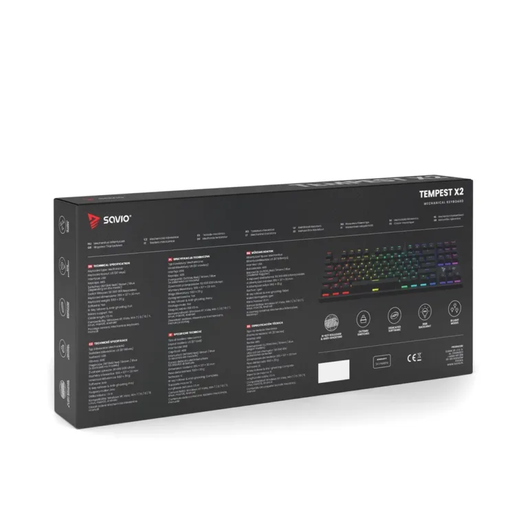Savio Tempest X2 BLUE RGB must mehaaniline mänguriklaviatuur, Outemu Blue lülitid, QWERTY, inglise, USB