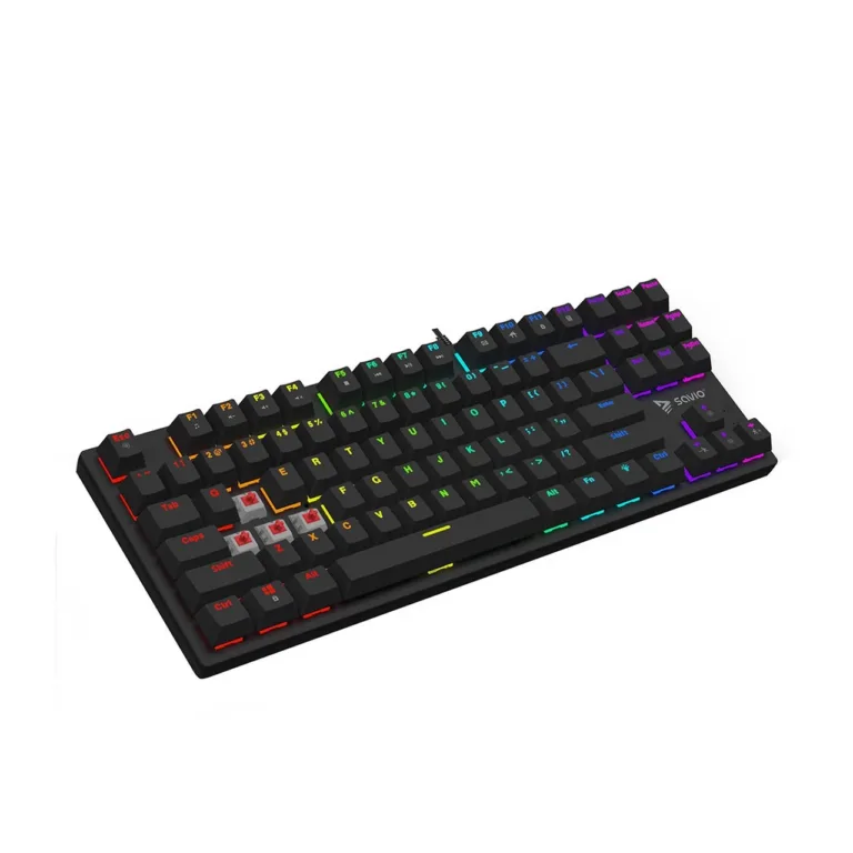 Savio Tempest X2 RED RGB 87-klahviline mehaaniline mänguklaviatuur, Outemu Red, QWERTY, USB, must