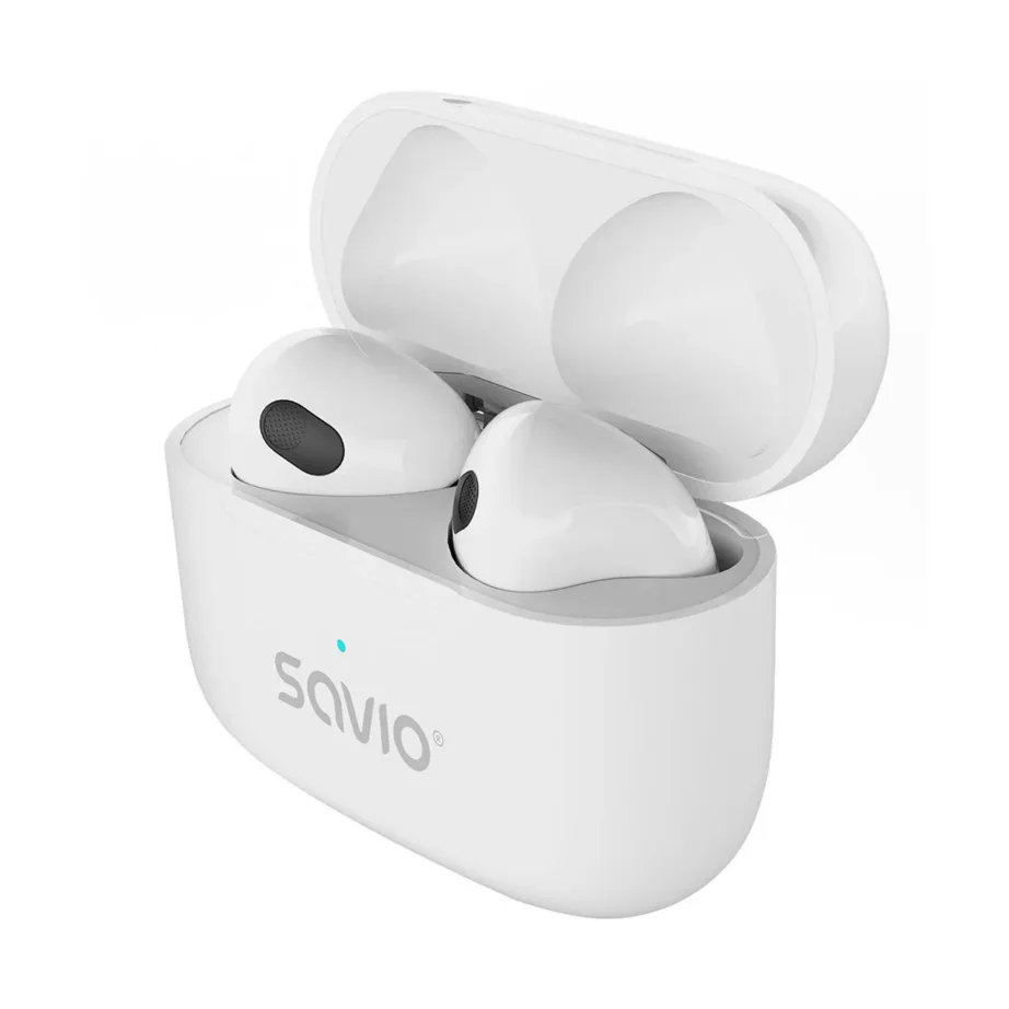 SAVIO TWS-01 PRO valged juhtmevabad in-ear kõrvaklapid, Bluetooth 5.4, USB-C laadimisümbris, muusika ja igapäevaseks kasutuseks – 13
