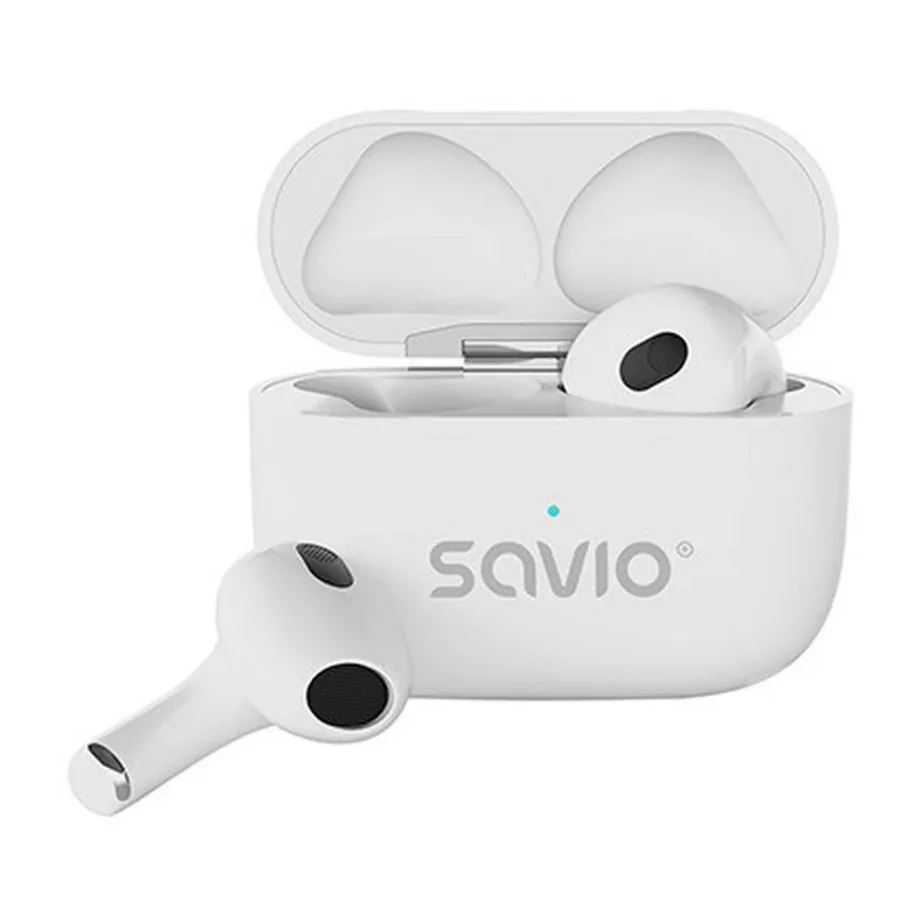 SAVIO TWS-01 PRO valged juhtmevabad in-ear kõrvaklapid, Bluetooth 5.4, USB-C laadimisümbris, muusika ja igapäevaseks kasutuseks – 3