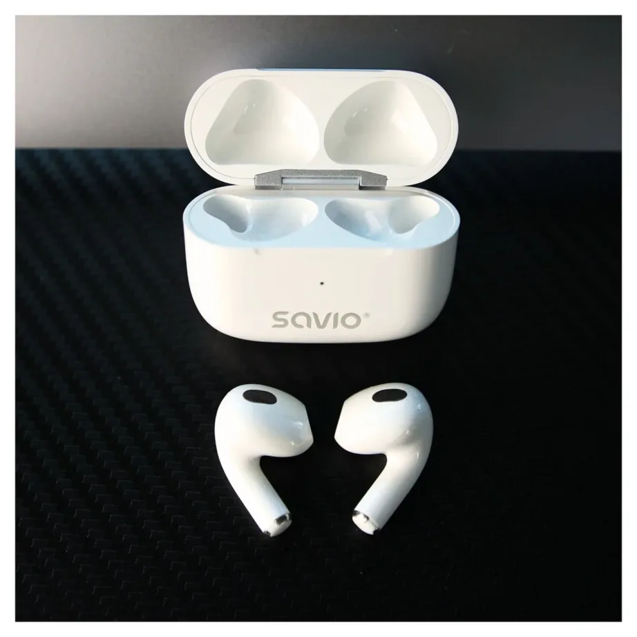 SAVIO TWS-01 PRO valged juhtmevabad in-ear kõrvaklapid, Bluetooth 5.4, USB-C laadimisümbris, muusika ja igapäevaseks kasutuseks – 5