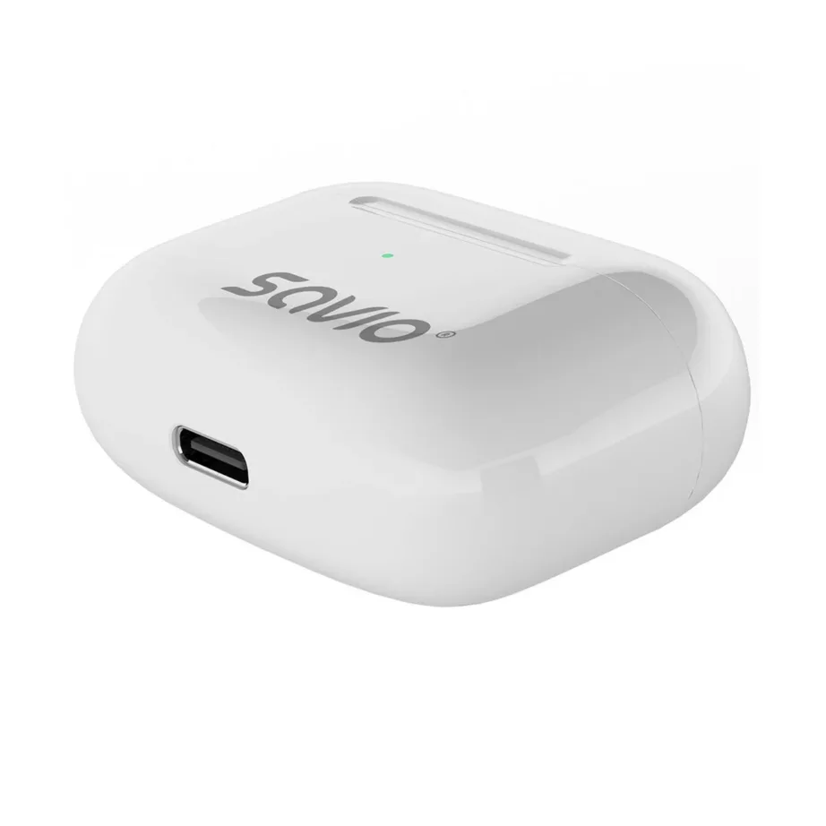 SAVIO TWS-01 PRO valged juhtmevabad in-ear kõrvaklapid, Bluetooth 5.4, USB-C laadimisümbris, muusika ja igapäevaseks kasutuseks – 6