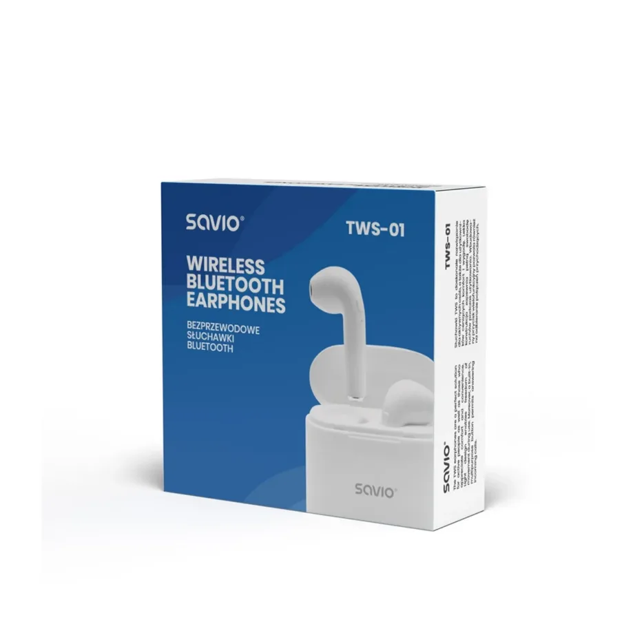 Savio TWS-01 valged juhtmevabad in-ear Bluetooth kõrvaklapid, mürasummutavad, laetava akuga, 7,4 g, veekindlad, universaalne ühilduvus - 4
