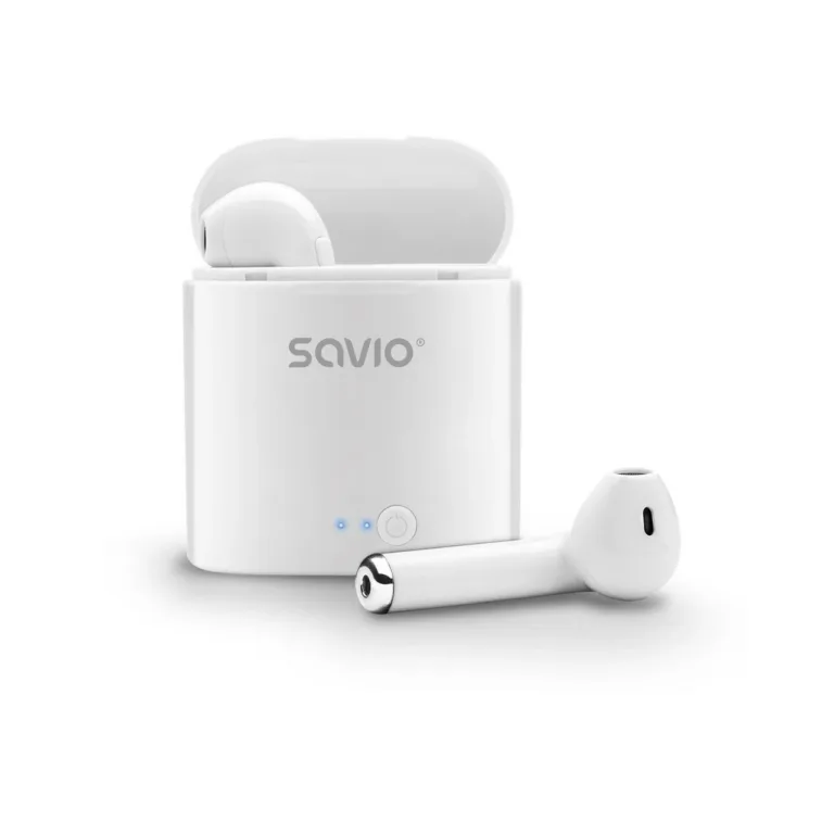 Savio TWS-01 valged juhtmevabad in-ear Bluetooth kõrvaklapid, mürasummutavad, laetava akuga, 7,4 g, veekindlad, universaalne ühilduvus