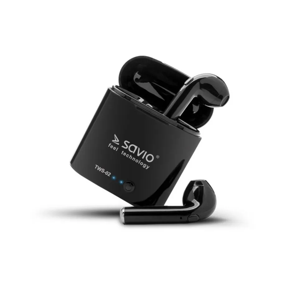 Savio TWS-02 7,4 g grafiithall juhtmevaba in-ear Bluetooth-peakomplekt mürasummutuse ja laadimiskarbiga
