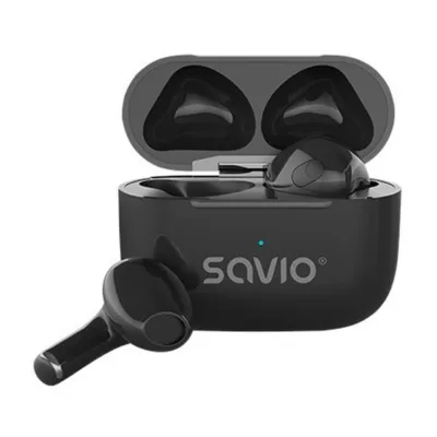 SAVIO TWS-02 PRO mustad IPX2 juhtmevabad in-ear kõrvaklapid Bluetooth 5.4, USB-C laadimiskarbiga, muusika ja igapäevase kasutuse jaoks