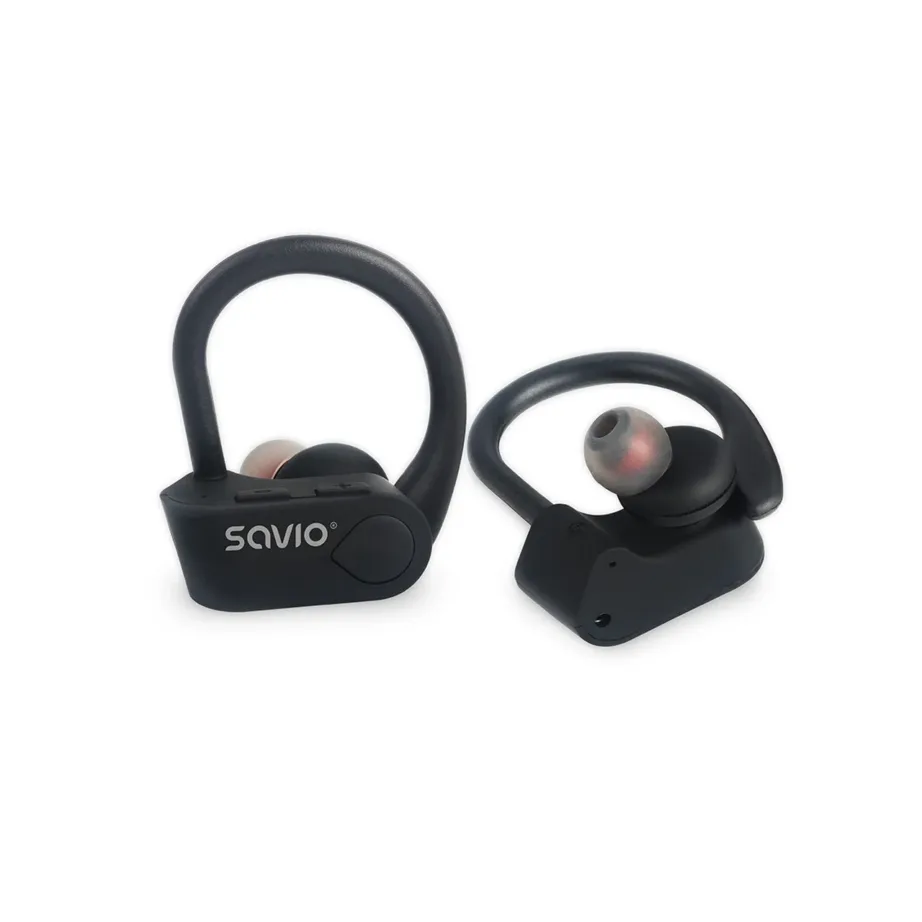 Savio TWS-03 mustad juhtmevabad in-ear kõrvaklapid laadimiskarbiga, 5 tundi kõneaega - 6