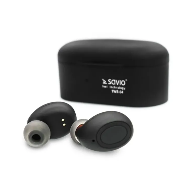 Savio TWS-04 Bluetooth 8,2 g must/grafiit juhtmevaba mono in-ear peakomplekt mürasummutuse ja laadimiskarbiga