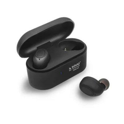 Savio TWS-04 Bluetooth 8,2 g must/grafiit juhtmevaba mono in-ear peakomplekt mürasummutuse ja laadimiskarbiga