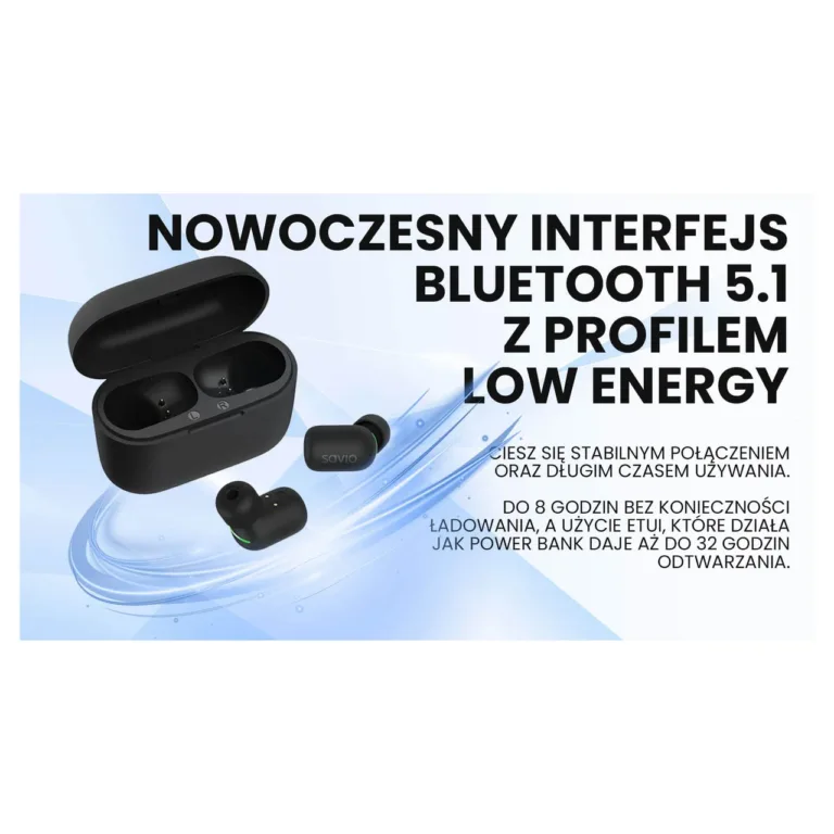 Savio TWS-09 mustad IPX5 juhtmevabad kõrvasisesed Bluetooth 5.1 kõrvaklapid muusika kuulamiseks, sisseehitatud mikrofoniga, 8-tunnine aku, puutejuhtimine