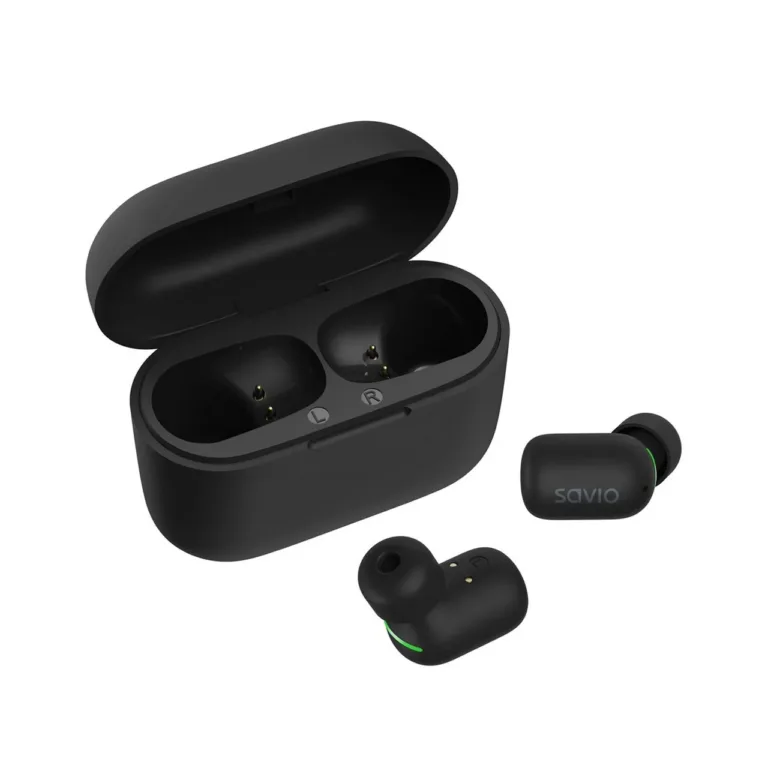 Savio TWS-09 mustad IPX5 juhtmevabad kõrvasisesed Bluetooth 5.1 kõrvaklapid muusika kuulamiseks, sisseehitatud mikrofoniga, 8-tunnine aku, puutejuhtimine