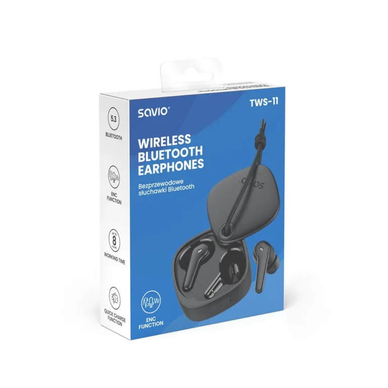 SAVIO TWS-11 mustad TWS juhtmevabad in-ear kõrvaklapid mikrofoniga, muusika ja kõnede jaoks