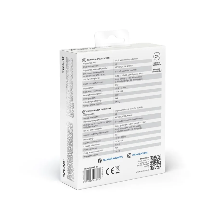 SAVIO TWS-12 mustad Bluetooth 5.3 TWS in-ear kõrvaklapid sisseehitatud mikrofoniga kõnede ja muusika jaoks – 13