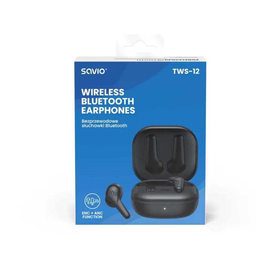 SAVIO TWS-12 mustad Bluetooth 5.3 TWS in-ear kõrvaklapid sisseehitatud mikrofoniga kõnede ja muusika jaoks – 7