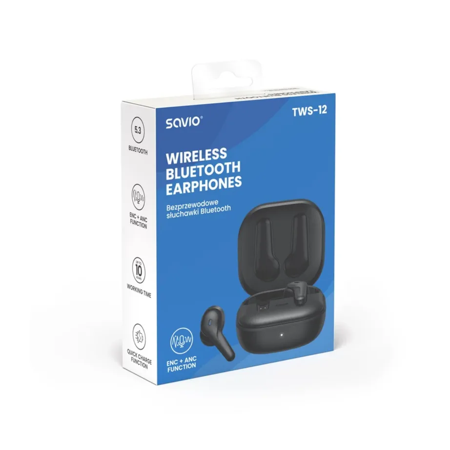SAVIO TWS-12 mustad Bluetooth 5.3 TWS in-ear kõrvaklapid sisseehitatud mikrofoniga kõnede ja muusika jaoks – 8