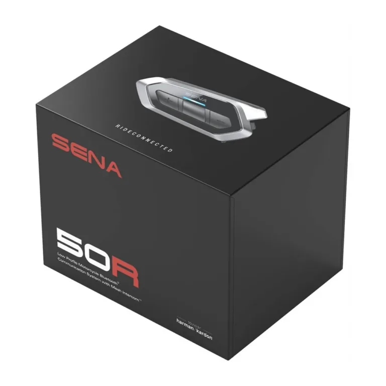 SENA 50R-02 hall/must 97x48x27 mm mootorratta intercom Mesh 2.0 ja Bluetooth 5.0, 24 kasutajale, 13 tundi tööaega