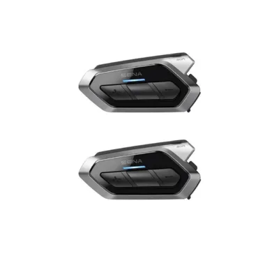 SENA 50R-02D Dual Pack 2 tk Bluetooth 5.0 ja Mesh 2.0 intercom, FM-raadio, must/hall, 97x48x27 mm mootorratta kiivrikomplekt