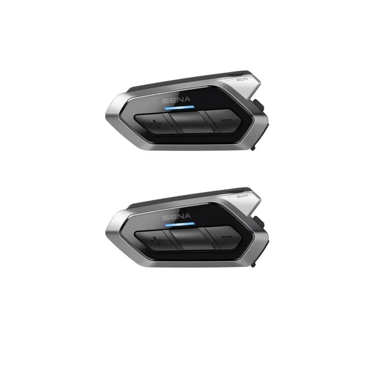 SENA 50R-02D Dual Pack 2 tk Bluetooth 5.0 ja Mesh 2.0 intercom, FM-raadio, must/hall, 97x48x27 mm mootorratta kiivrikomplekt