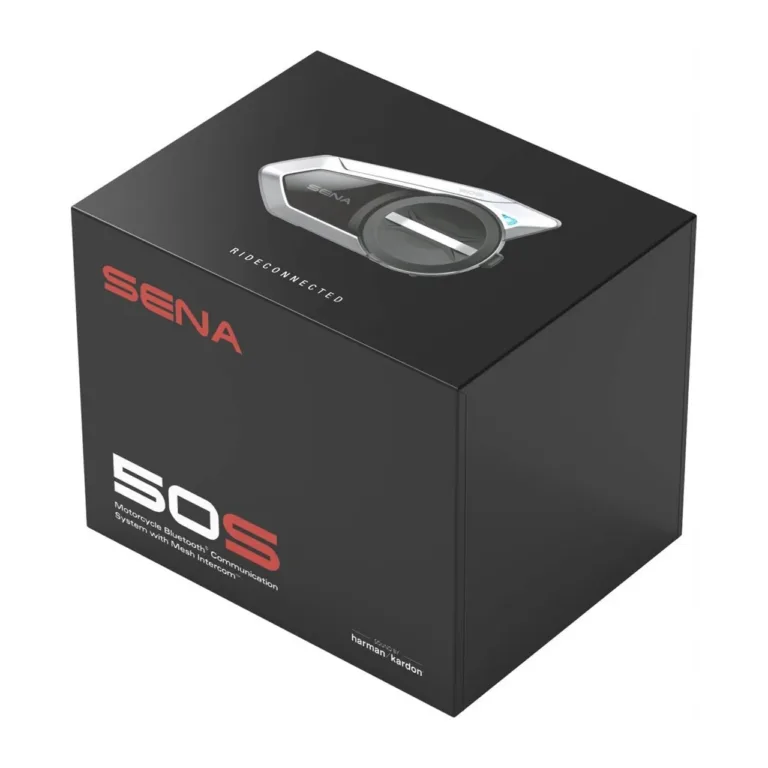 Sena 50S-10 must Bluetooth 5.0 mootorratta intercom 4 kasutajale, 8 km ulatus, FM-raadio, 12 h aku