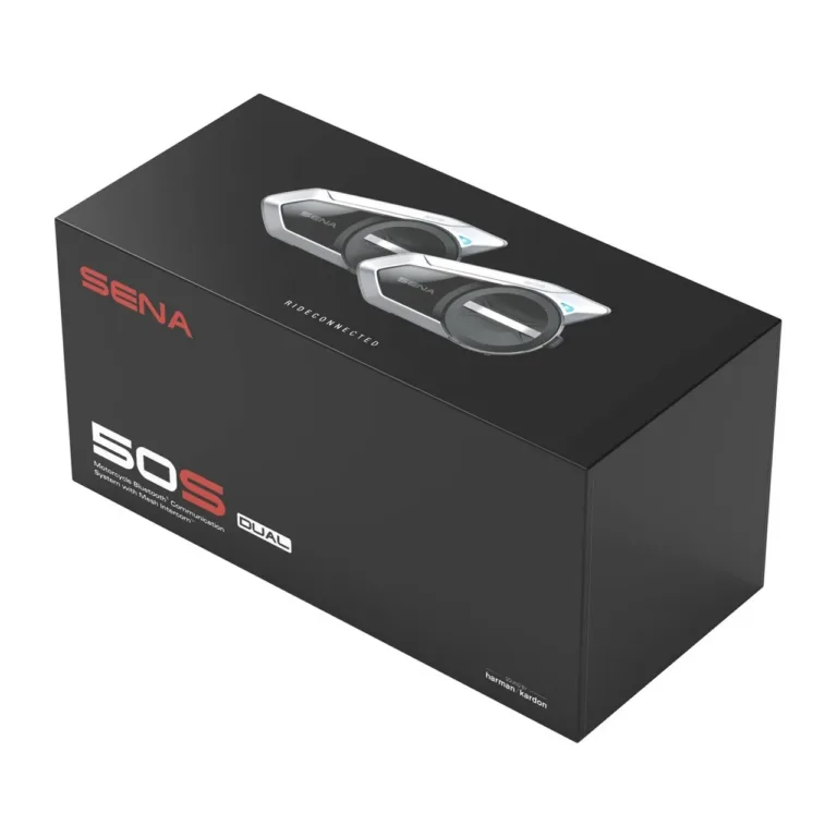 Sena 50S-10D must 2 tk Bluetooth 5.0 mootorratta intercom 4 kasutajale, FM-raadio ja mürasummutusega