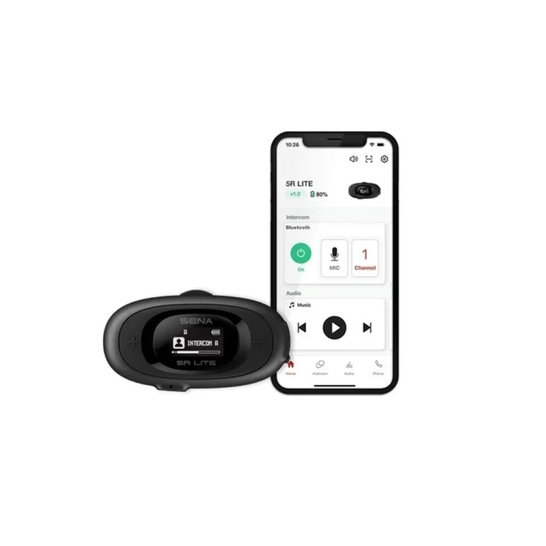 Sena 5RLITE-01D 700 m must Bluetooth 5.1 mootorratta intercom ekraaniga (CE, FCC, IC), 8 tundi kõneaega