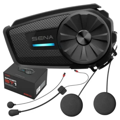 Sena Spider ST1 must/hall Mesh 2000 m mootorratta intercom, Bluetooth 5.2, komplektis kaks mikrofoni
