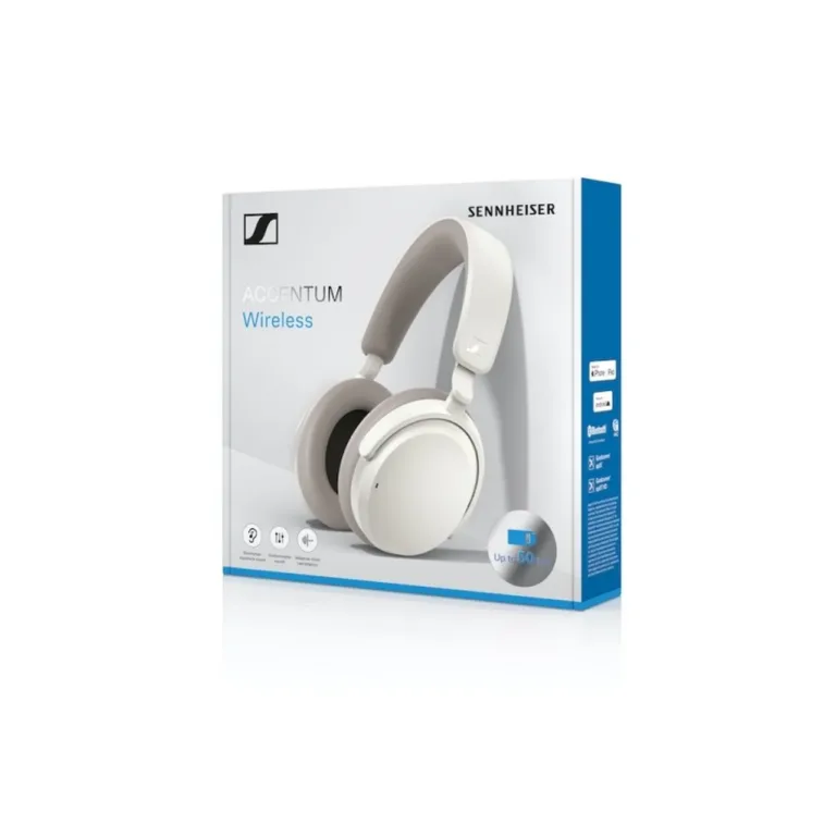 Sennheiser Accentum 700175 juhtmevabad valged Bluetooth 5.2 mürasummutusega kõrvaklapid, 50 h tööaeg, sisseehitatud mikrofon, ümber kõrva disain