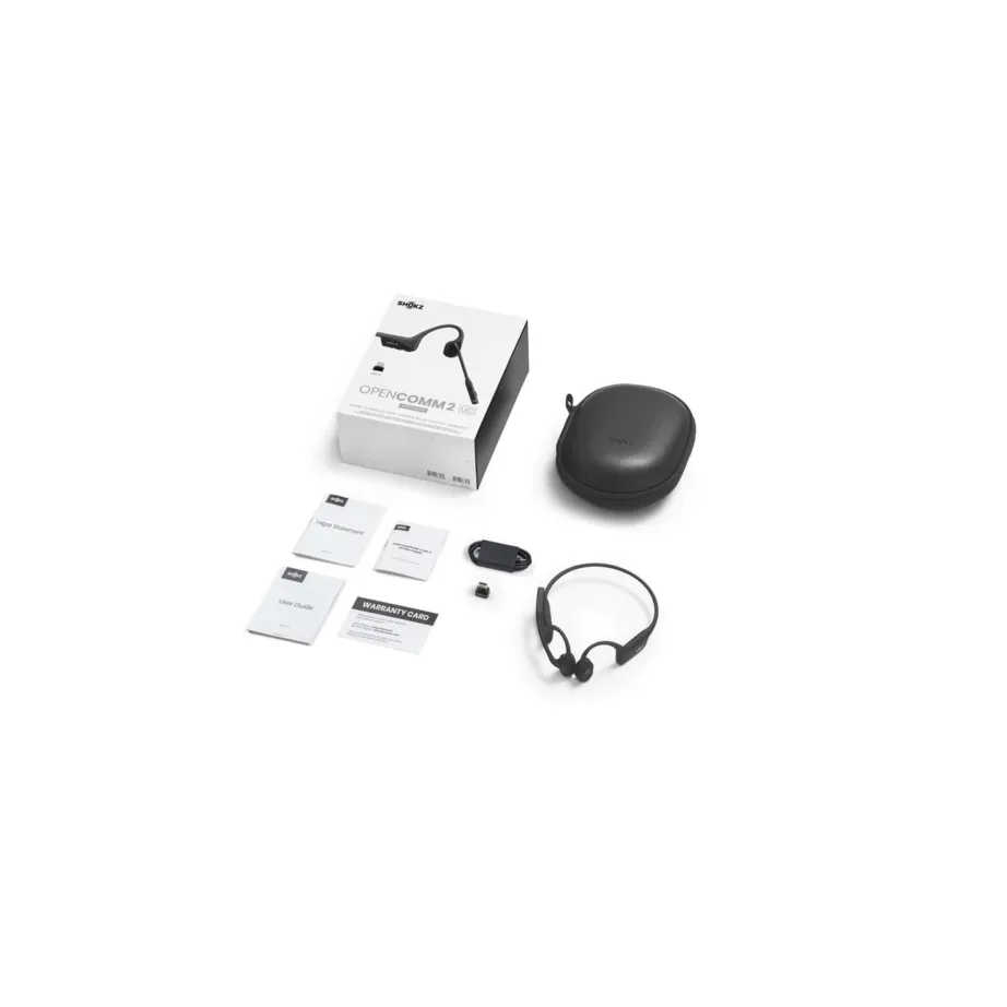 Shokz OpenComm2 UC C120-AC-BK-EU 29 m juhtmevaba luujuhtivusega kõrvaklapp USB-C adapteriga, 16 h tööaeg, mürasummutusega boom-mikrofon, must – kontoritööks ja videokõnedeks – 8