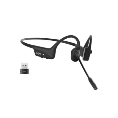 Shokz OpenComm2 UC C120-AC-BK-EU 29 m juhtmevaba luujuhtivusega kõrvaklapp USB-C adapteriga, 16 h tööaeg, mürasummutusega boom-mikrofon, must – kontoritööks ja videokõnedeks