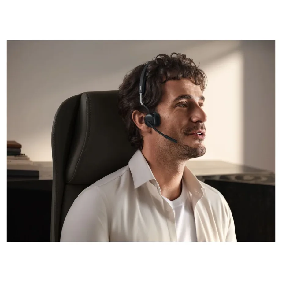 SHOKZ OpenMeet UC must luuülekandega Bluetooth peakomplekt mikrofoniga, USB-A adapteriga, 78 g, vee- ja mürakindel, kontorisse/lauaarvutile/sülearvutile – 10