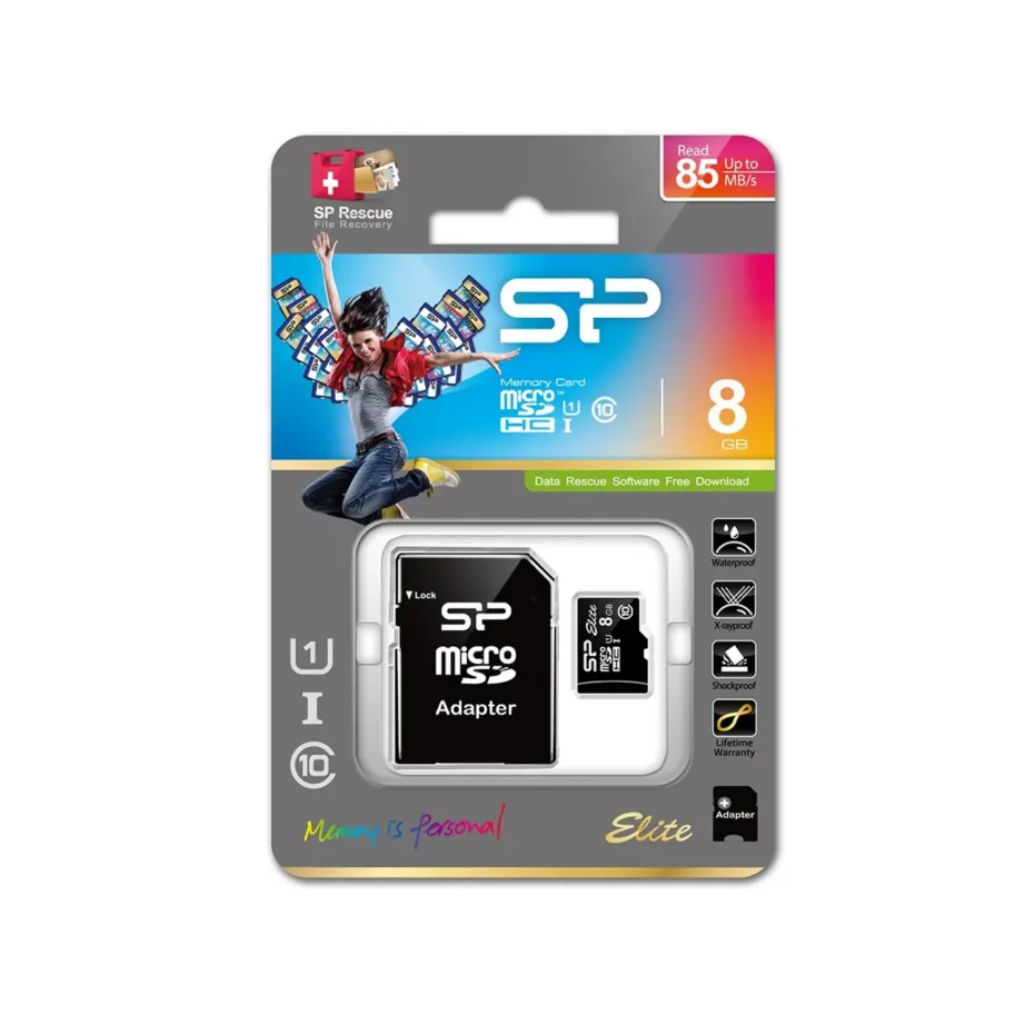 Silicon Power Elite SP008GBSTHBU1V10SP 8 GB microSDHC Class 10 UHS-I mälukaart 85 MB/s SD-adapteriga