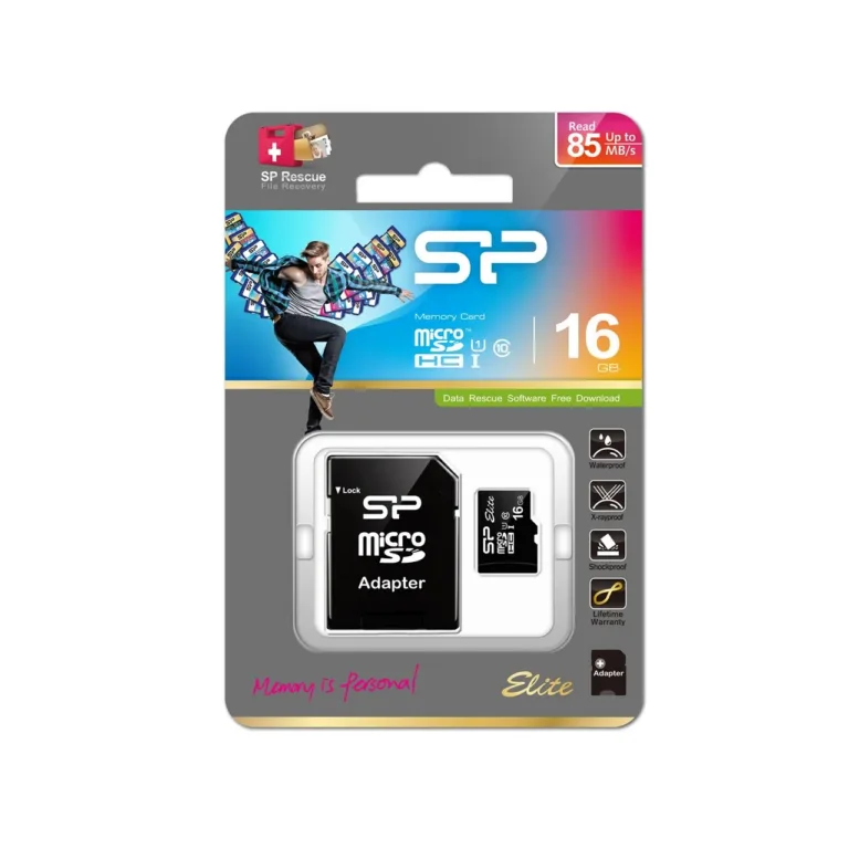 Silicon Power Elite SP016GBSTHBU1V10SP 16 GB microSDHC UHS-I Class 10 must veekindel mälukaart SD-adapteriga