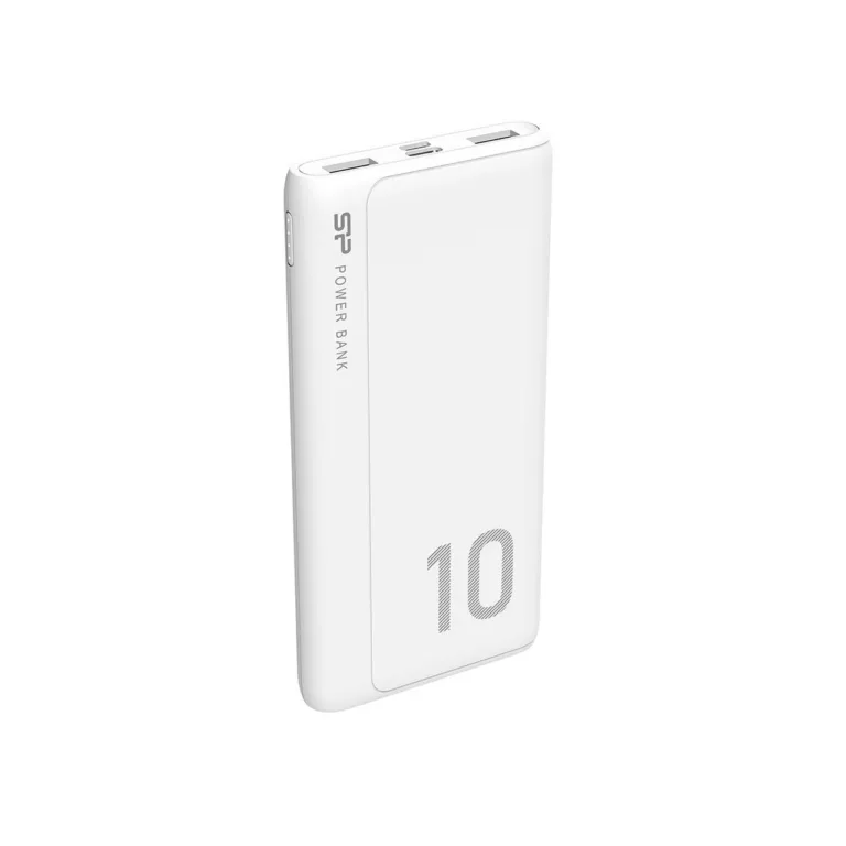 Silicon Power GP15 SP10KMAPBKGP150W 10 000 mAh valge akupank, 2x USB 2.1A, USB-C ja Micro-USB, LED-indikaator