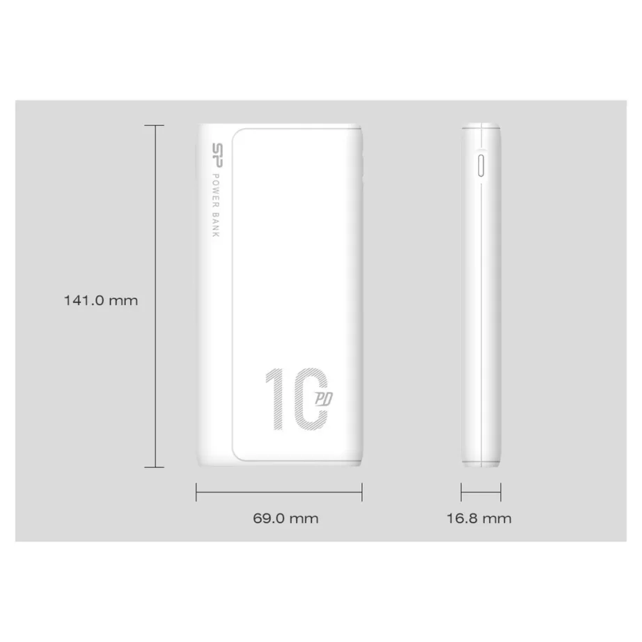 Silicon Power QP15 SP10KMAPBKQP150W 10000mAh valge akupank 2x USB-A, USB-C PD, 3 seadmele – 4