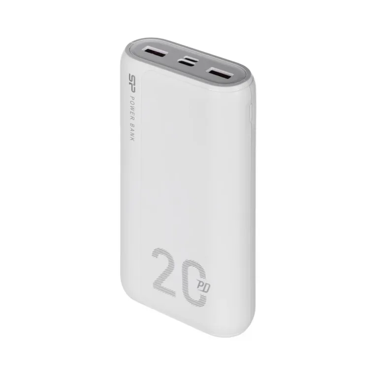 Silicon Power QS15 SP20KMAPBKQS150W 20000 mAh valge akupank, 2x USB, USB-C PD, kolme seadme samaaegseks laadimiseks