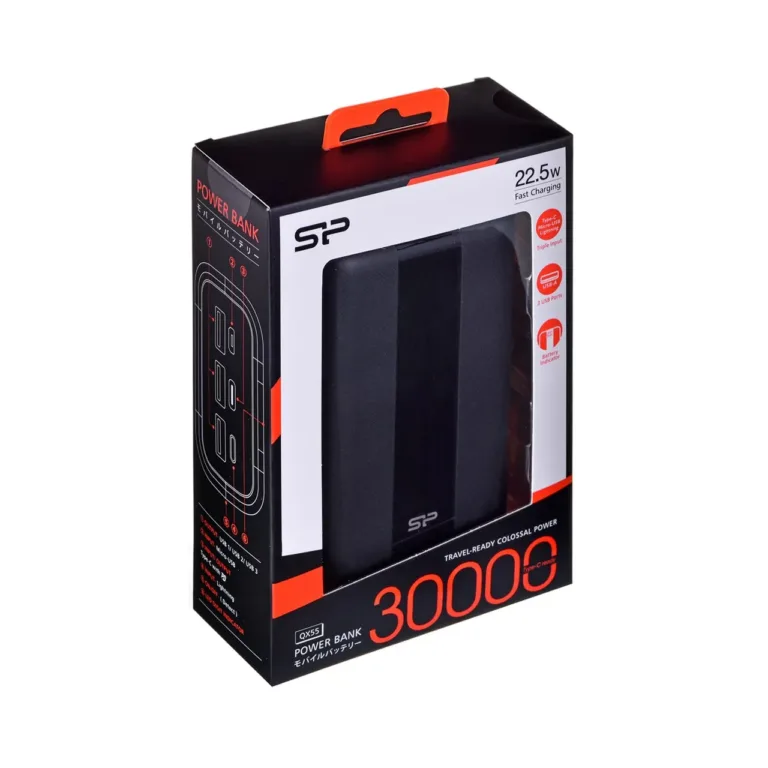 Silicon Power QX55 SP30KMAPBKQX550K 30000 mAh must LiPo akupank, kiirlaadimise ja 4 USB-pordiga