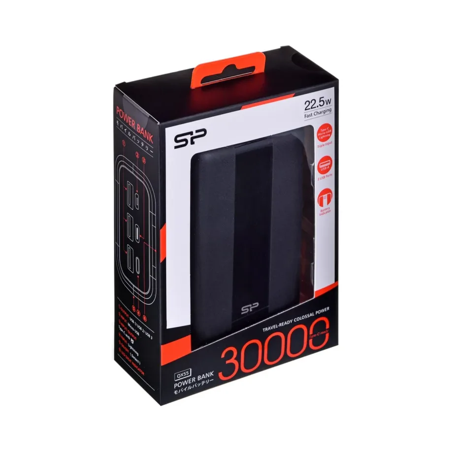 Silicon Power QX55 SP30KMAPBKQX550K 30000 mAh must LiPo akupank, kiirlaadimise ja 4 USB-pordiga – 7