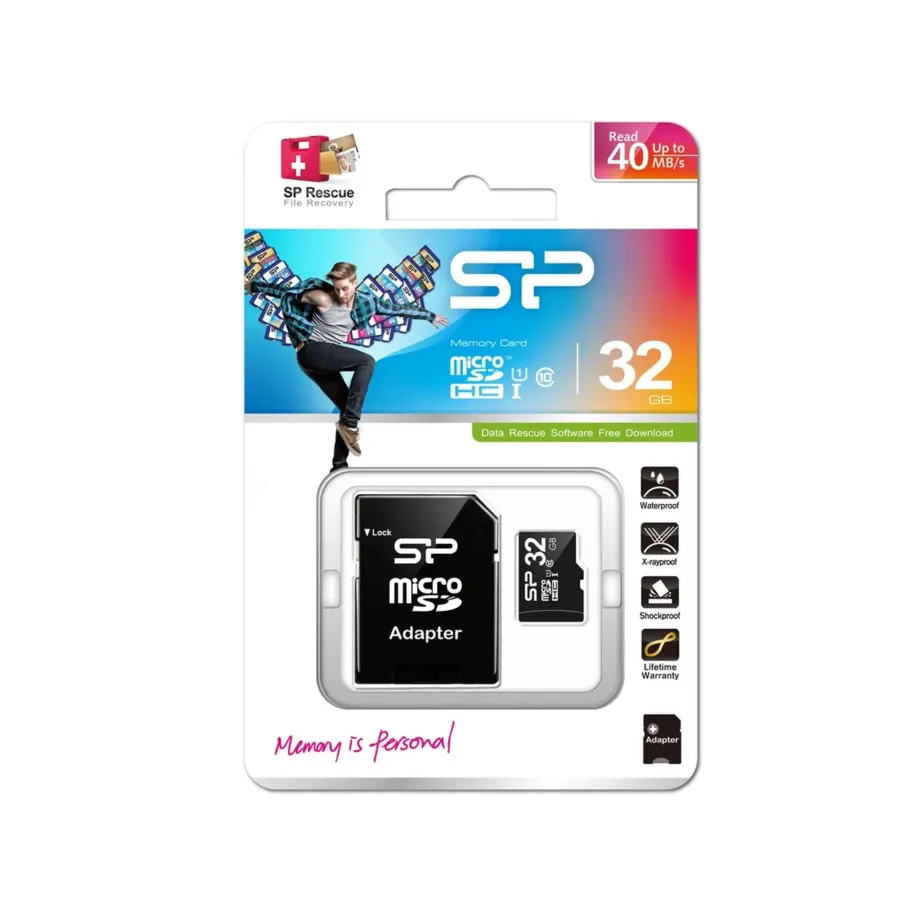 Silicon Power SP032GBSTH010V10SP 32 GB MicroSDHC UHS-I Class 10 must veekindel ja põrutuskindel mälukaart – 3