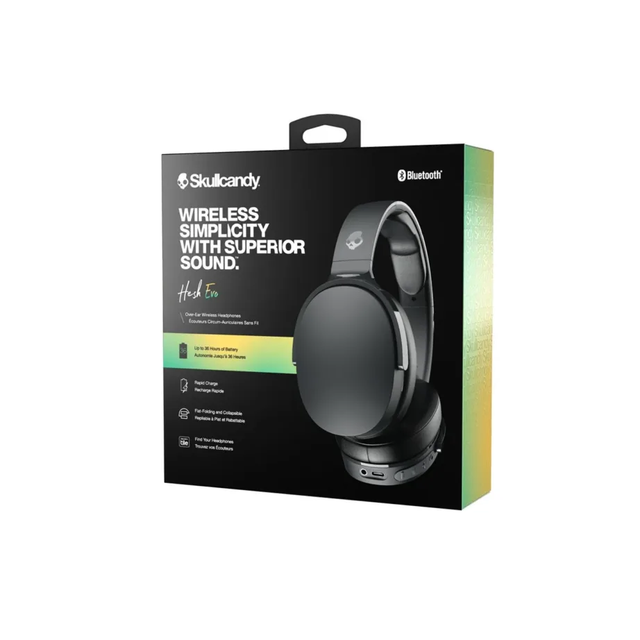 Skullcandy Hesh Evo S6HVW-N740 mustad juhtmevabad ja juhtmega üle-kõrva Bluetooth 5.0 kõrvaklapid mikrofoniga, kokkupandav, 36 h aku, USB-C, 205x245x59 mm – 5