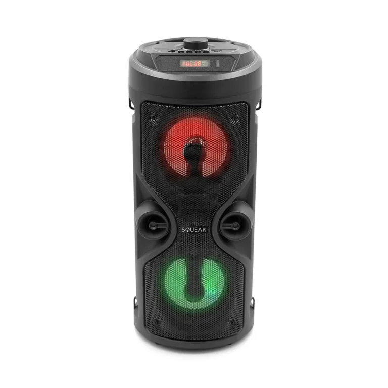 Squeak SQ1004 40W Bluetooth 5.0 LED-ekraaniga kaasaskantav karaoke kõlar mikrofoniga, FM-raadio, USB, SD, must (163x163x400 mm)