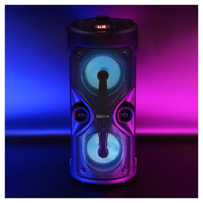 Squeak SQ1004 40W Bluetooth 5.0 LED-ekraaniga kaasaskantav karaoke kõlar mikrofoniga, FM-raadio, USB, SD, must (163x163x400 mm)