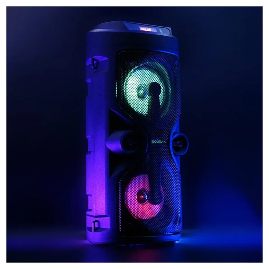 Squeak SQ1004 40W Bluetooth 5.0 LED-ekraaniga kaasaskantav karaoke kõlar mikrofoniga, FM-raadio, USB, SD, must (163x163x400 mm) – 10