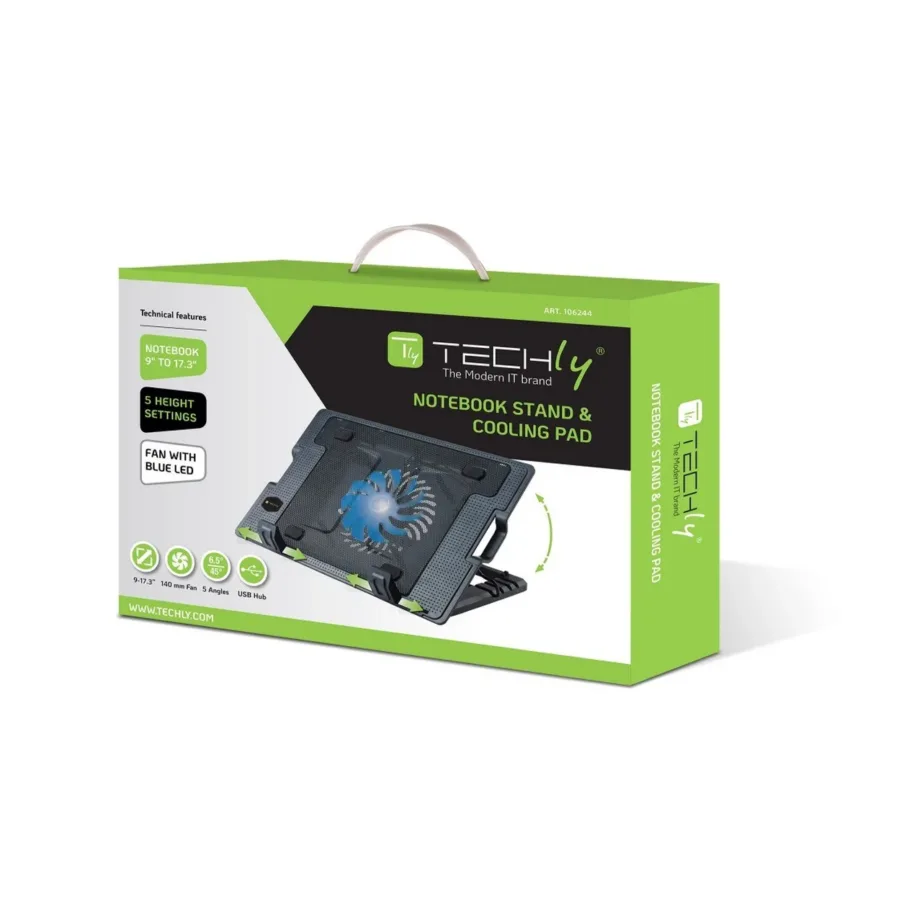 Techly 106244 370x265x33 mm must sülearvutialus kuni 17,3” ventilaatori ja USB-hubiga – 3