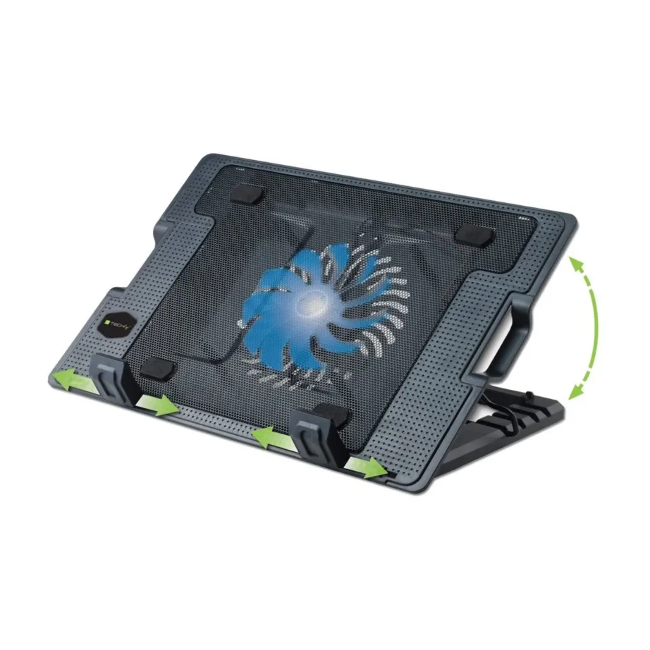 Techly 106244 370x265x33 mm must sülearvutialus kuni 17,3” ventilaatori ja USB-hubiga – 5