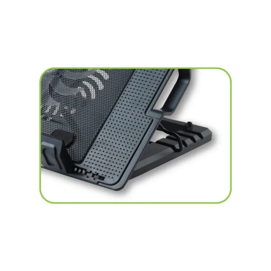 Techly 106244 370x265x33 mm must sülearvutialus kuni 17,3” ventilaatori ja USB-hubiga – 9