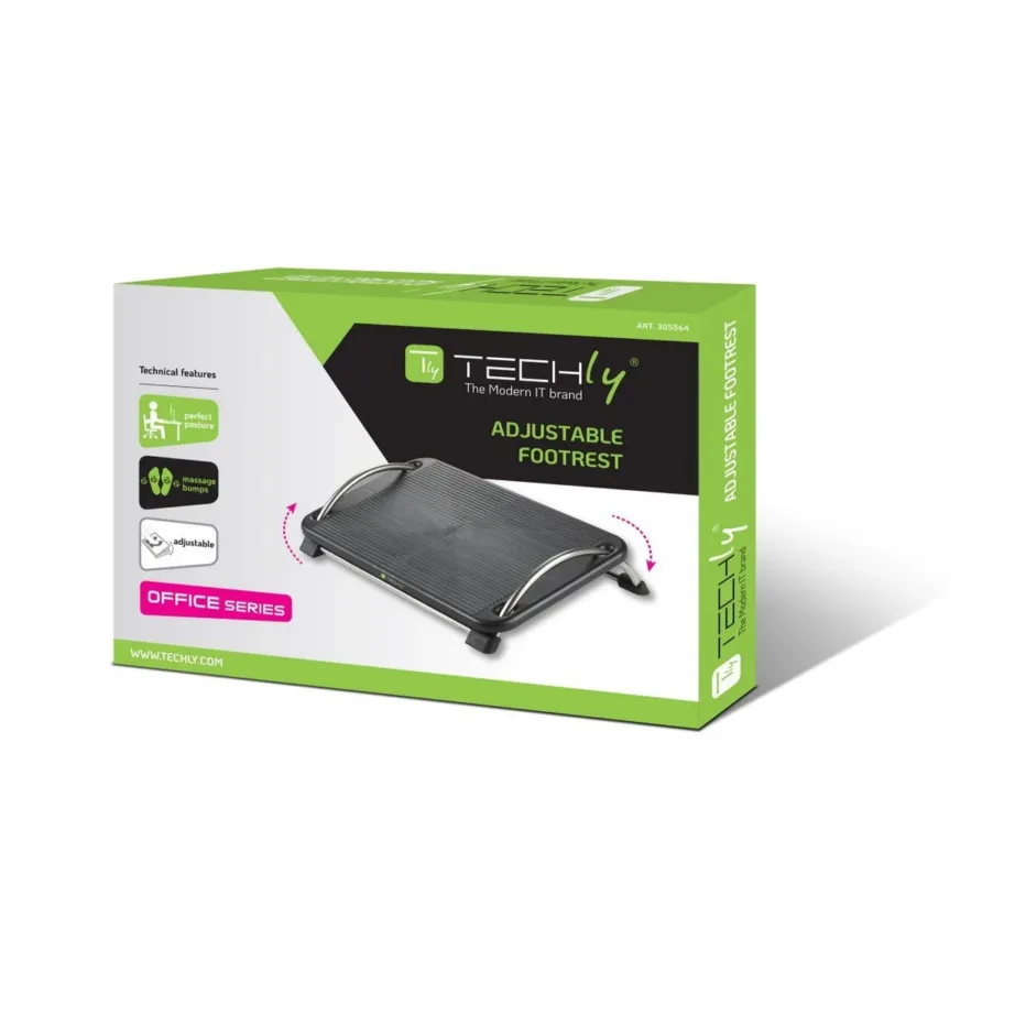 Techly ICA-FR 13 reguleeritava kõrgusega must ABS jalatugi 43×28 cm kontorisse – 2